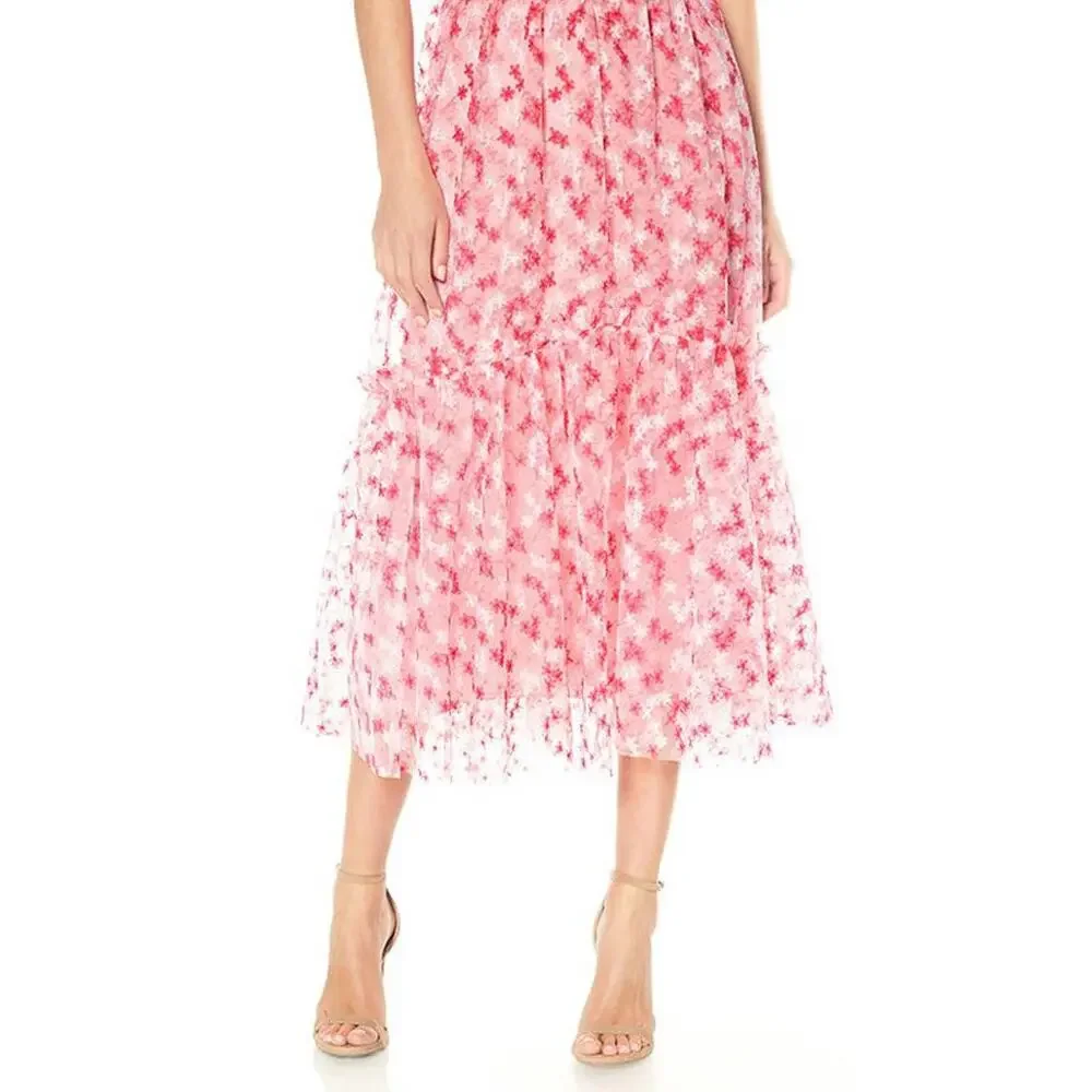 Monique Lhuillier Floral Embroidered Mesh Midi Peony - Picture 6 of 13